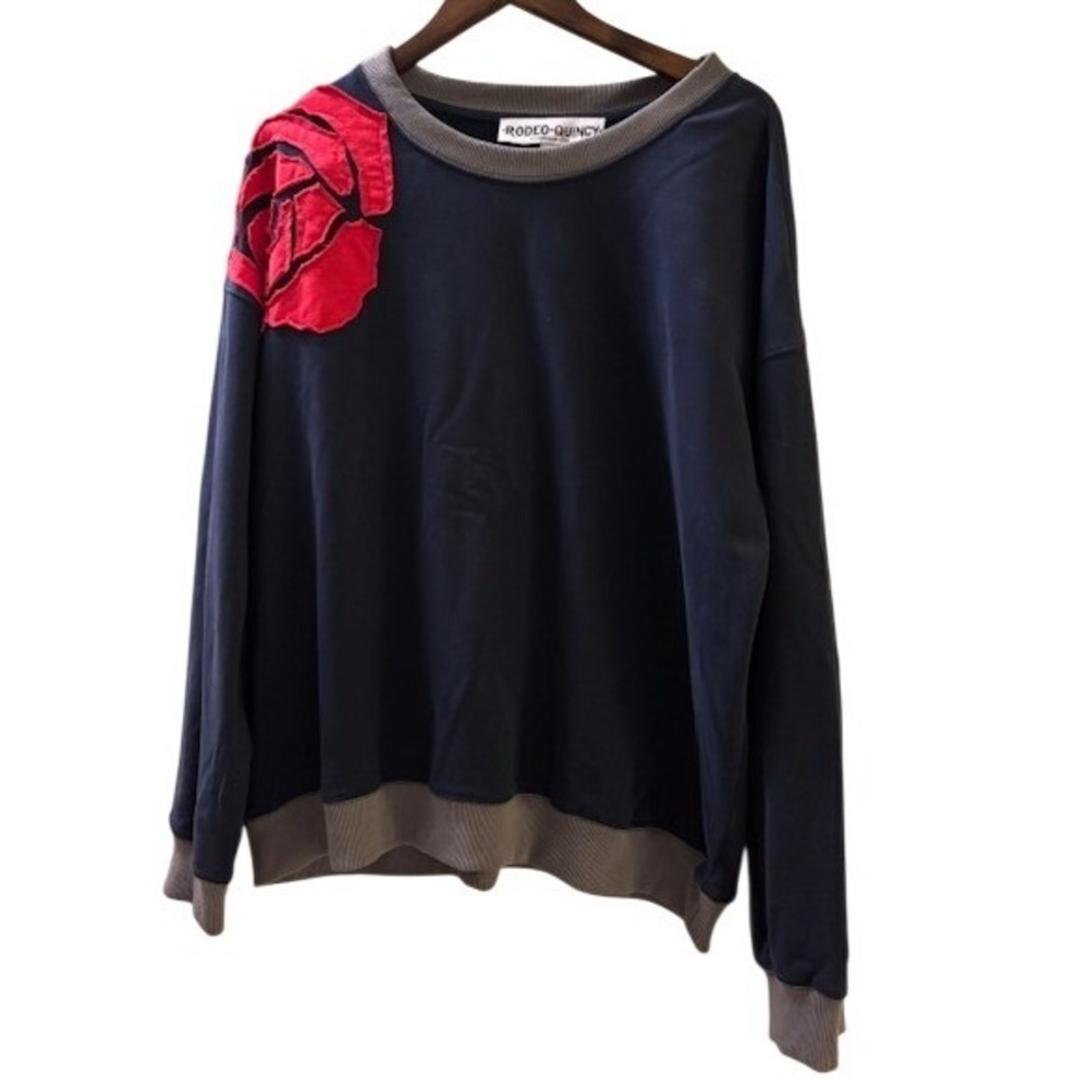 Rodeo Quincy Blue Red Rose Applique Sweatshirt 2XL/3XL Western Pullover